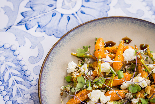 Braised Baby Carrots with Feta Cheese, Mint, Balsamic, and EVOO