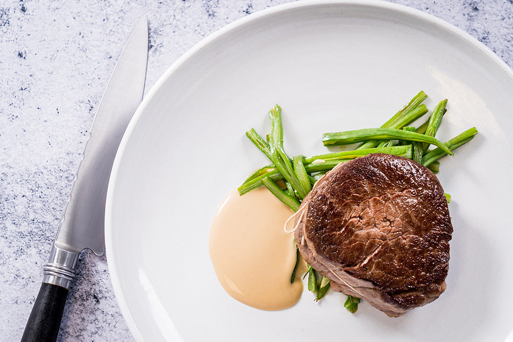Tenderloin Steak with Mushroom Sauce and Green Beans