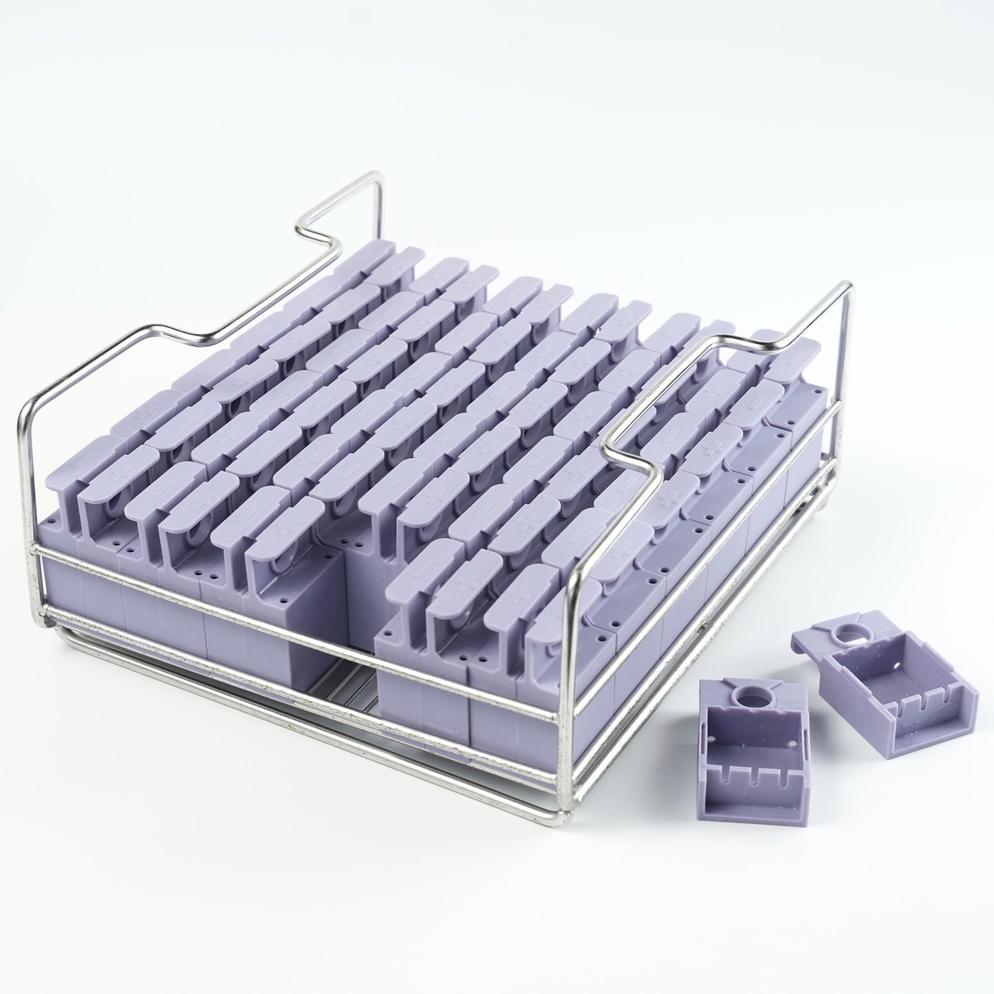 A tray of silicone molds to make cube-shape clear ice blocks.