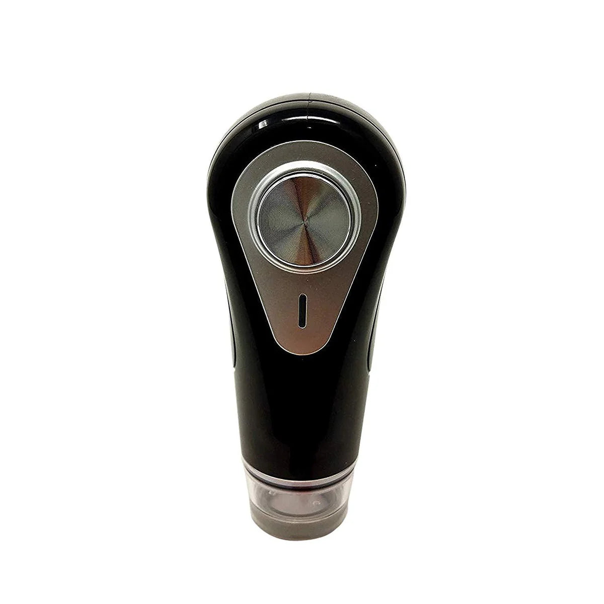 Black and silver handheld vacuum sealer on a white background