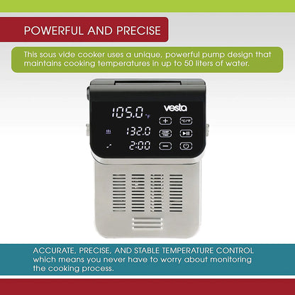 Vesta sous vide cooker with digital display on a white background