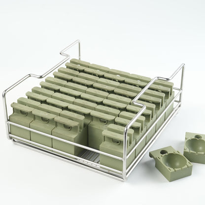 A tray of silicone clear ice molds of sphere shapes