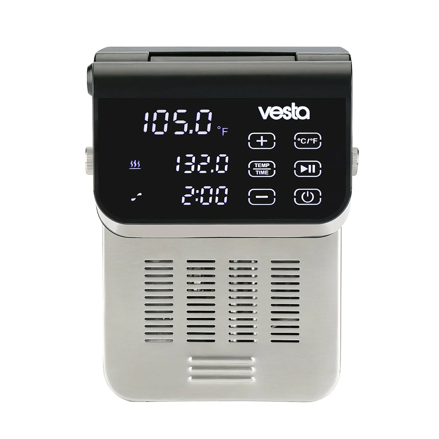 Vesta sous vide cooker on a white background
