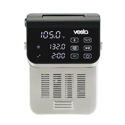 Vesta sous vide cooker on a white background